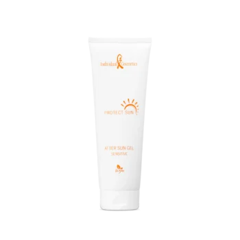 Weiße Tube „Individual Cosmetics Protect Sun“ After Sun Gel Sensitive, vegan