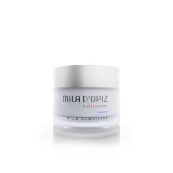 MILA D'OPIZ Mila Sensitive Rich Cream im weißen Kosmetiktiegel mit silbernem Deckel