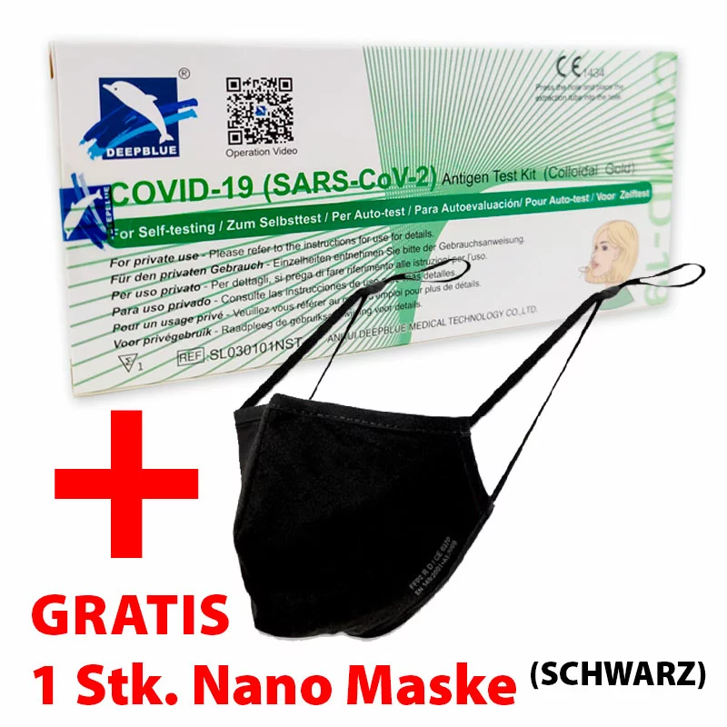 Angebotsbild: Deepblue COVID-19 Antigen Schnelltest für den Selbsttest mit kostenloser schwarzer Nano-Maske