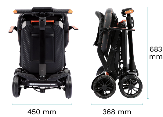 Abmessungen des PIKOULTRA Elektromobils im gefalteten Zustand