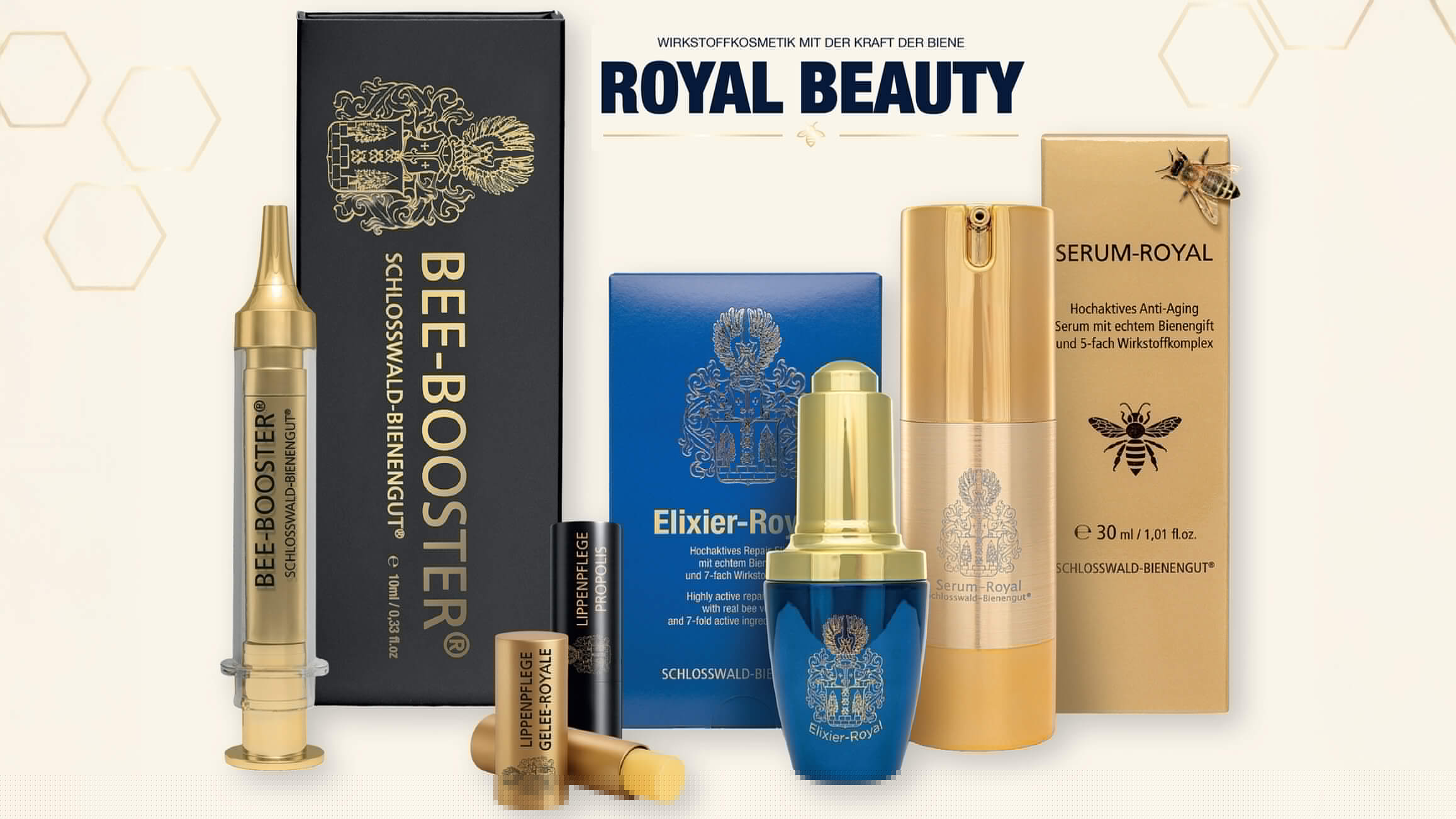Royal-Beauty-Hautpflegeprodukte mit Bienengift: Augenpflege, Serum und Elixier
